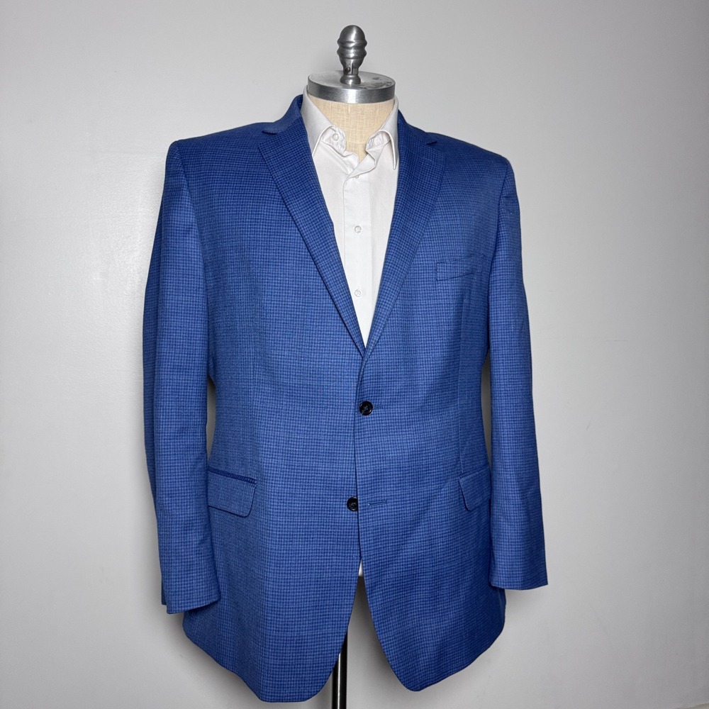 Pronto Uomo Platinum Blazer Mens 50XL Blue Micro-Check Wool Blend Sport Coat